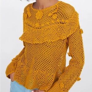 Zara Mustard Yellow Crochet Peplum Top